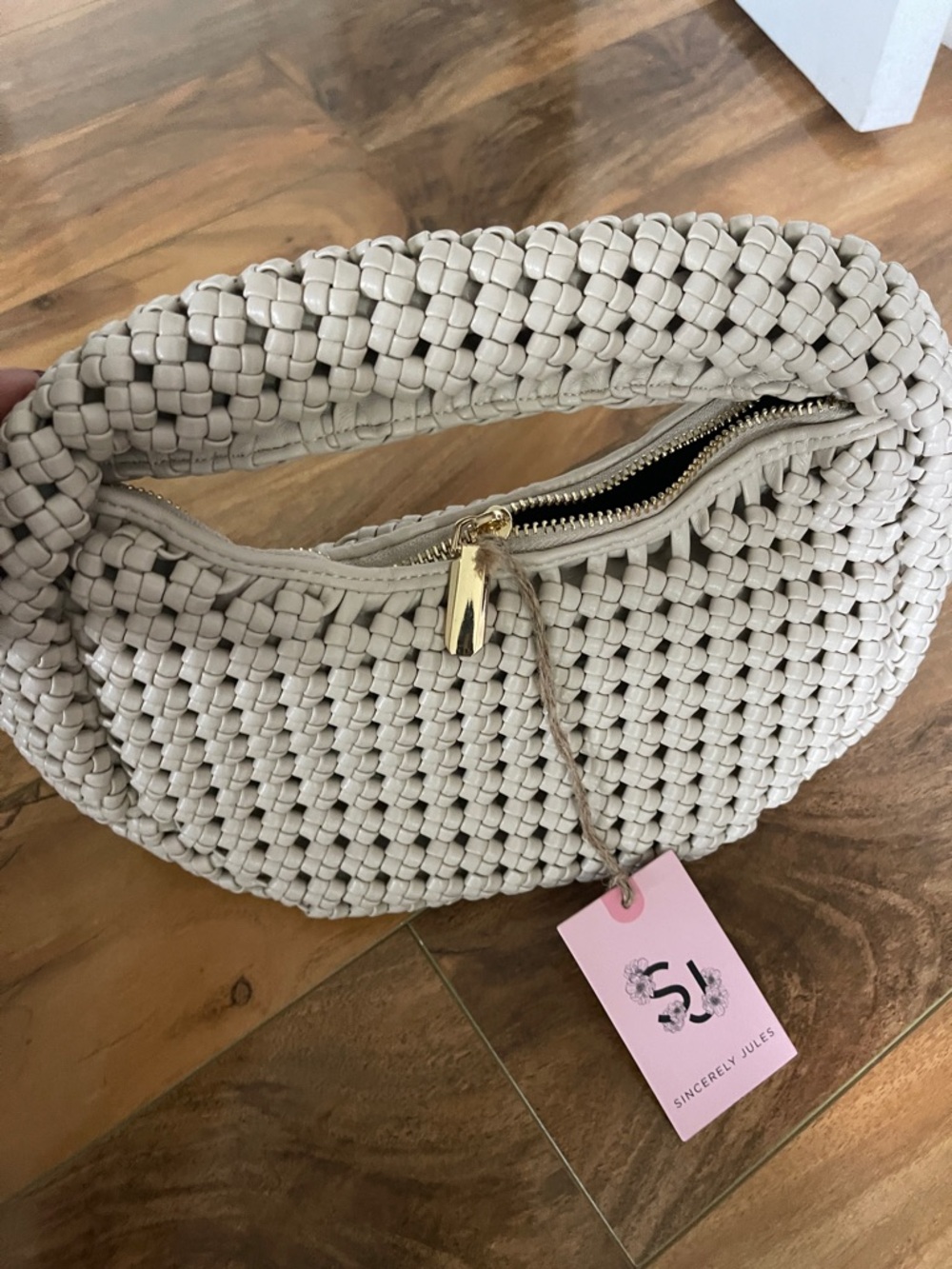 Sincerely Jules Cream Woven Hobo with Gold Hardware